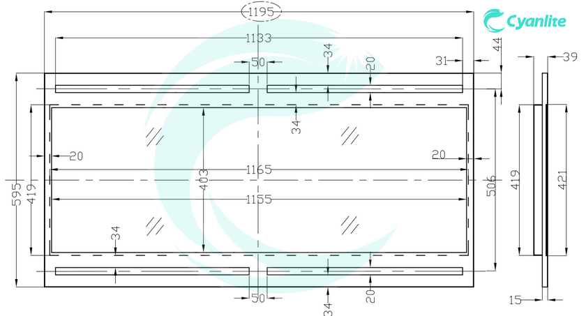 Cyanlite LED Light with Air con slot air vent retrofit drawing